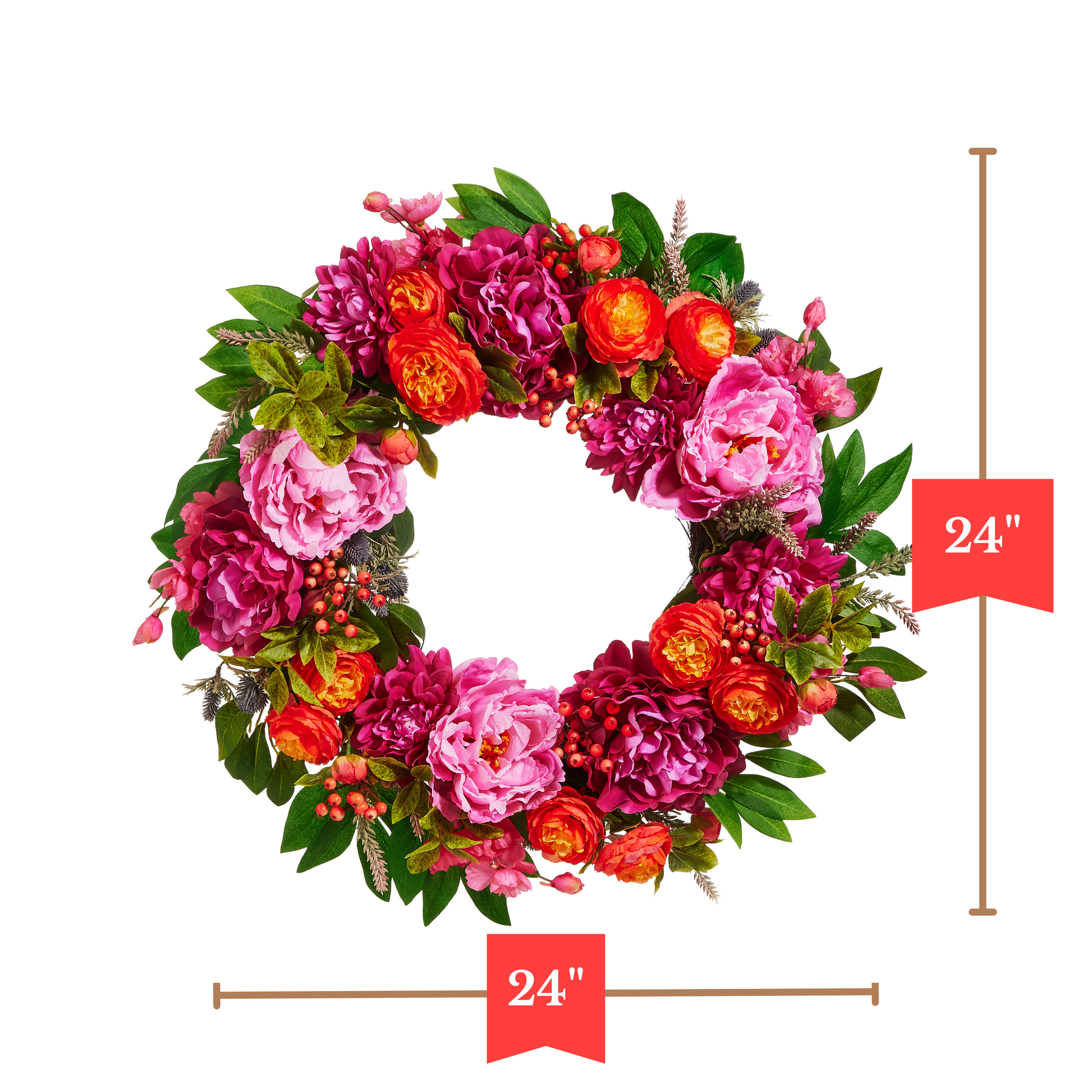 RAZ Imports 24" Pink Peony and Orange Ranunculus Spring Wreath