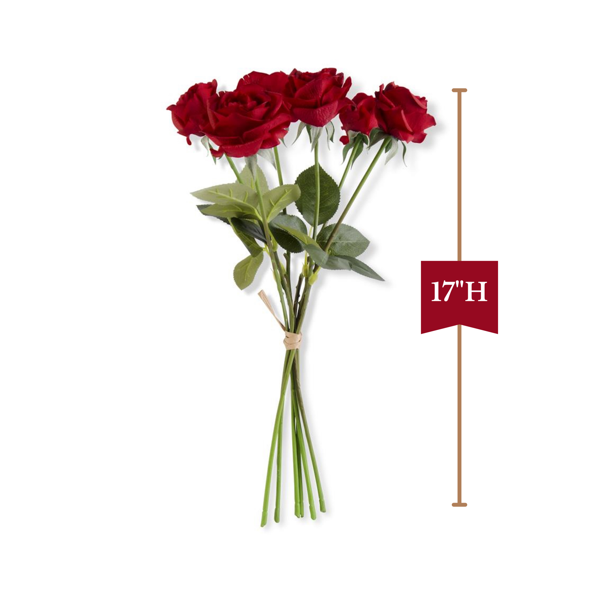 K&K Interiors 17" Real Touch Full Bloom Rose Flowers for Mother's Day - 6 Stem Bundles
