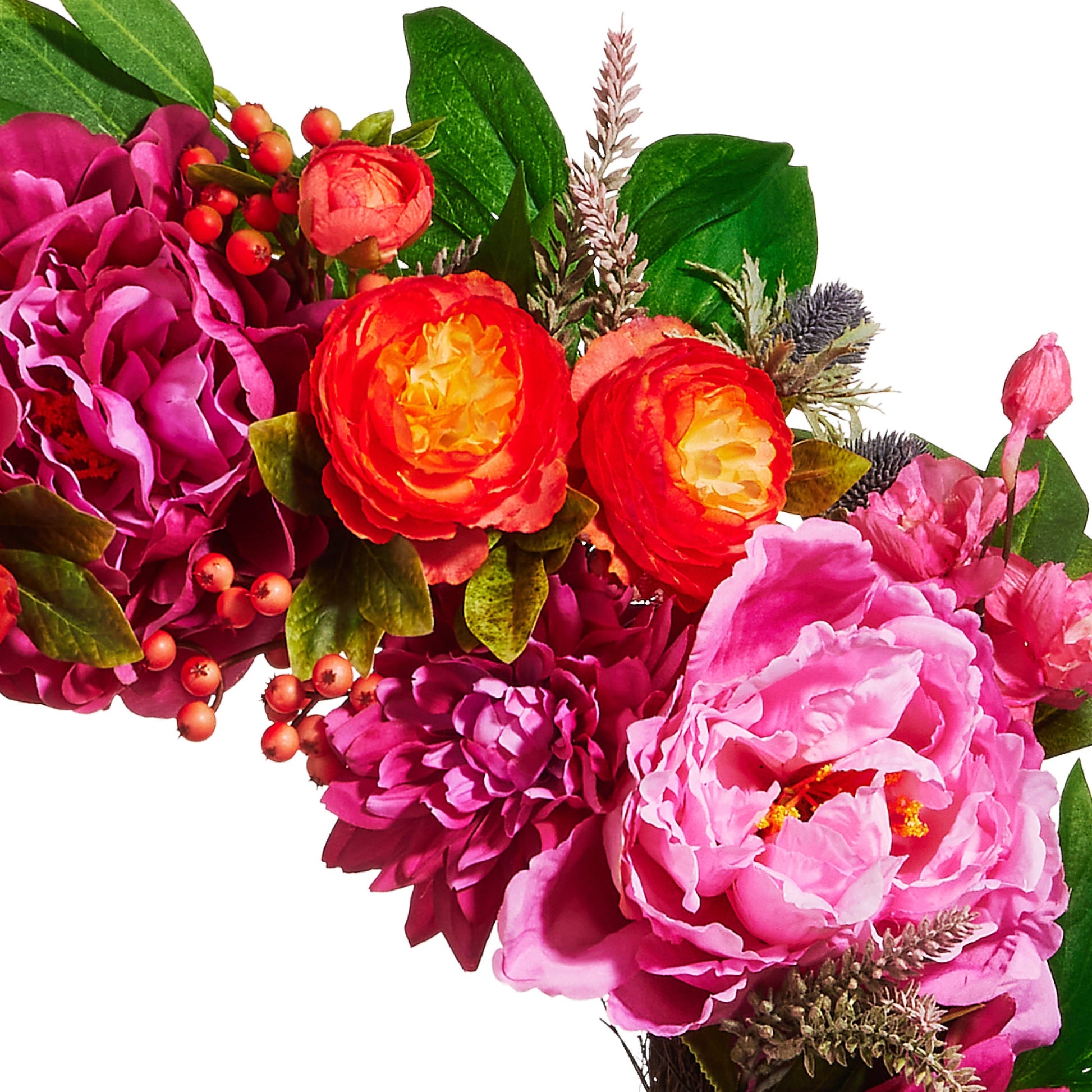 RAZ Imports 24" Pink Peony and Orange Ranunculus Spring Wreath