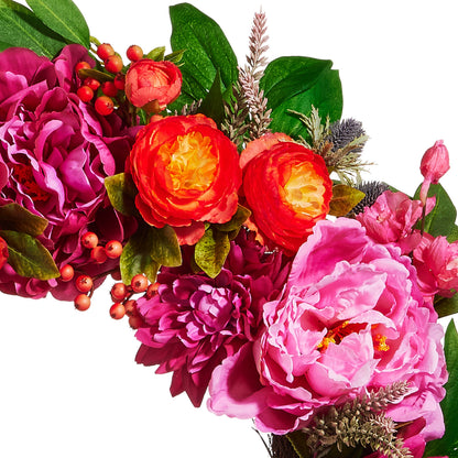 RAZ Imports 24" Pink Peony and Orange Ranunculus Spring Wreath