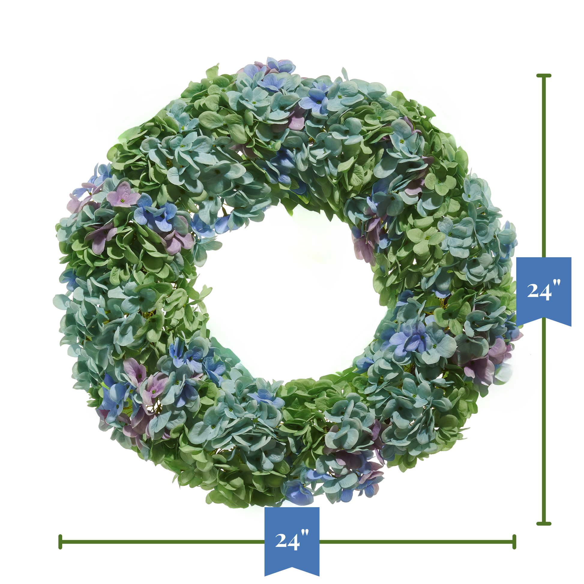 RAZ Imports 24" Lush Blue and Green Hydrangea Flower Spring Wreath