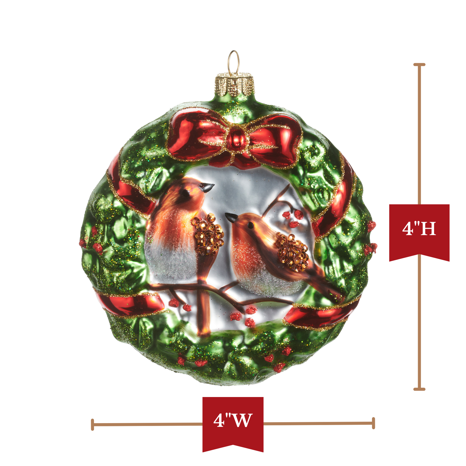 RAZ Imports 4" Christmas Wreath with Birds Glass Christmas Ornament