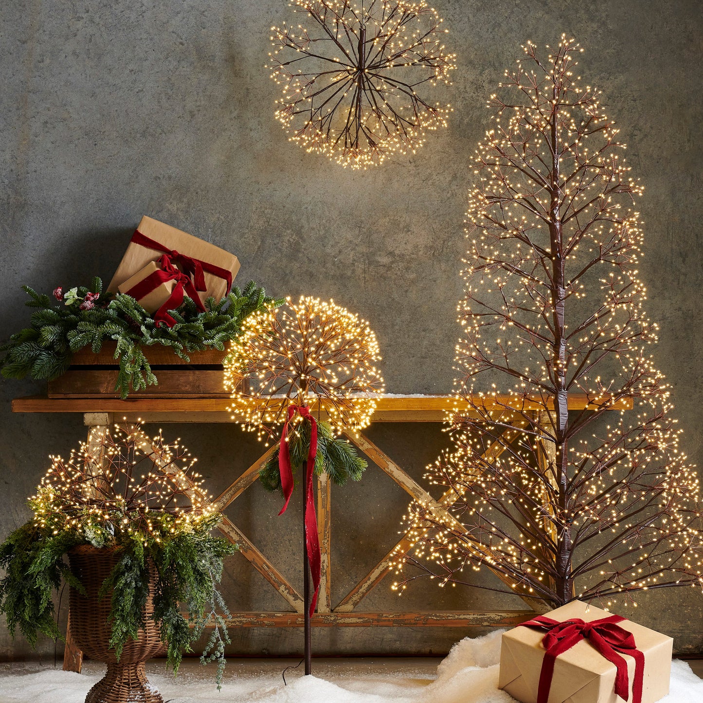 Starburst Pre-Lit Brown Artificial Christmas Tree with Warm White Twinkling LED Lights by RAZ Imports