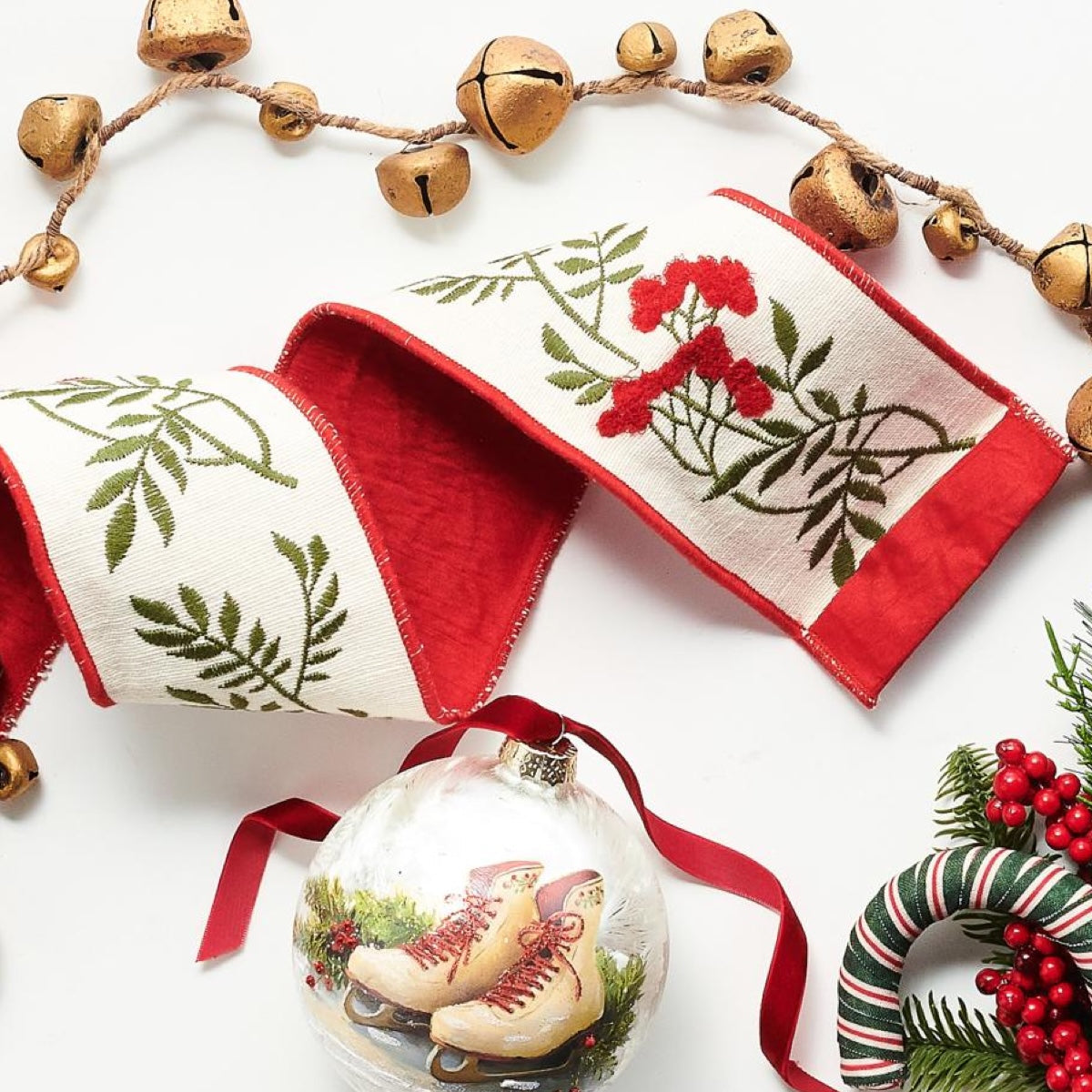 RAZ Imports Red Berry Christmas Stem Wired Christmas Ribbon, 4" X 5 Yards - 1 Roll