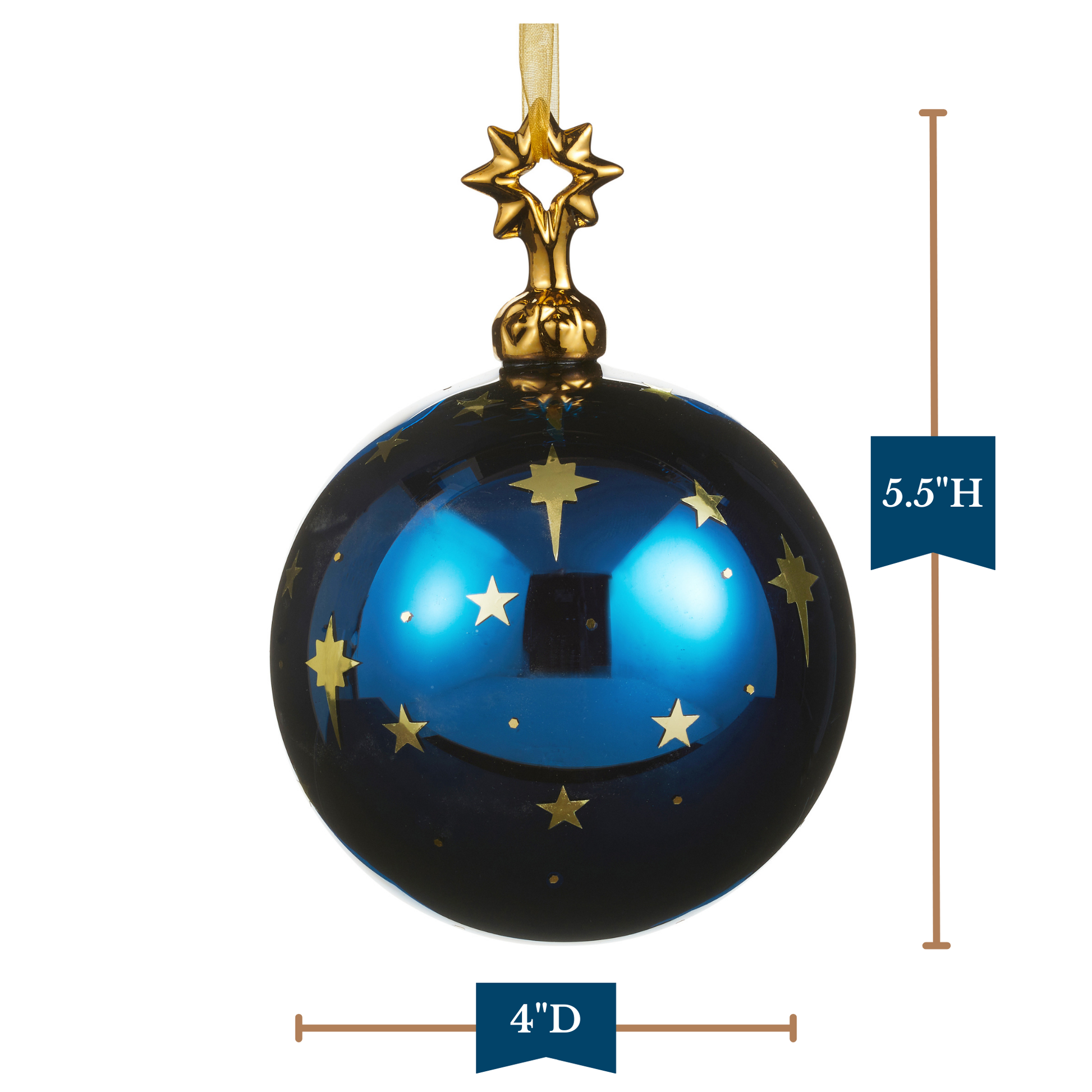 RAZ Imports 5.5" Blue North Star Glass Ball Christmas Ornament