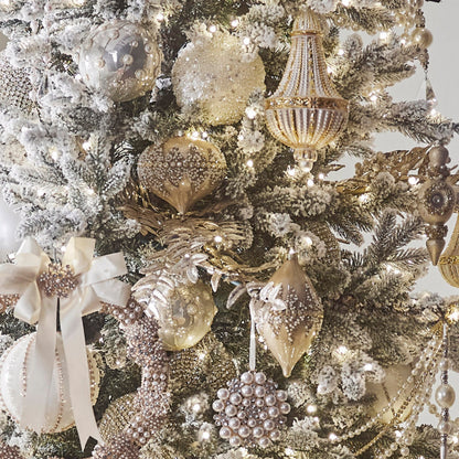 RAZ Imports 4" Gold Beaded Rhinestone Glass Christmas Ornaments - Set of 3